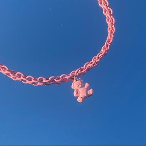 pink chain necklace with cute candy bear charm